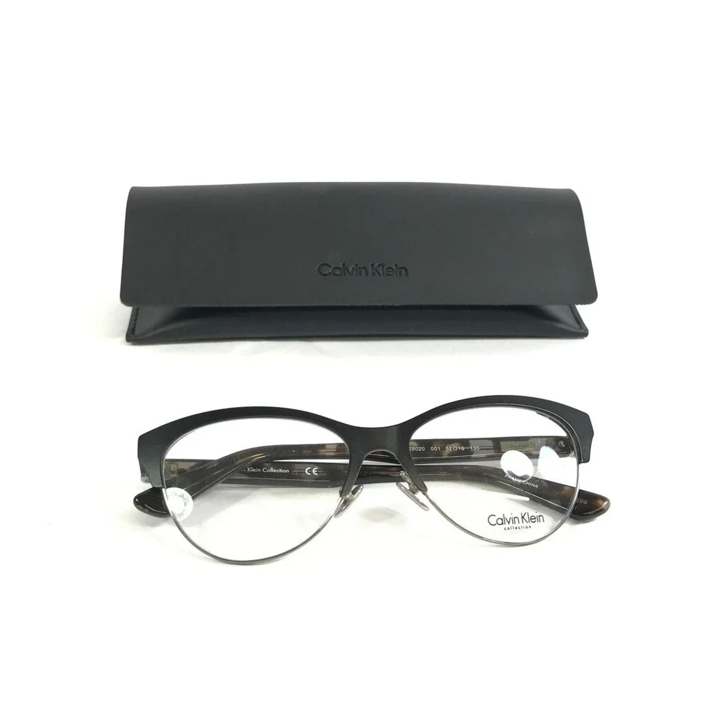 Calvin Klein Eyeglasses Frames CK8020 001 Shiny Black Tortoise Cat Eye 52-16-135